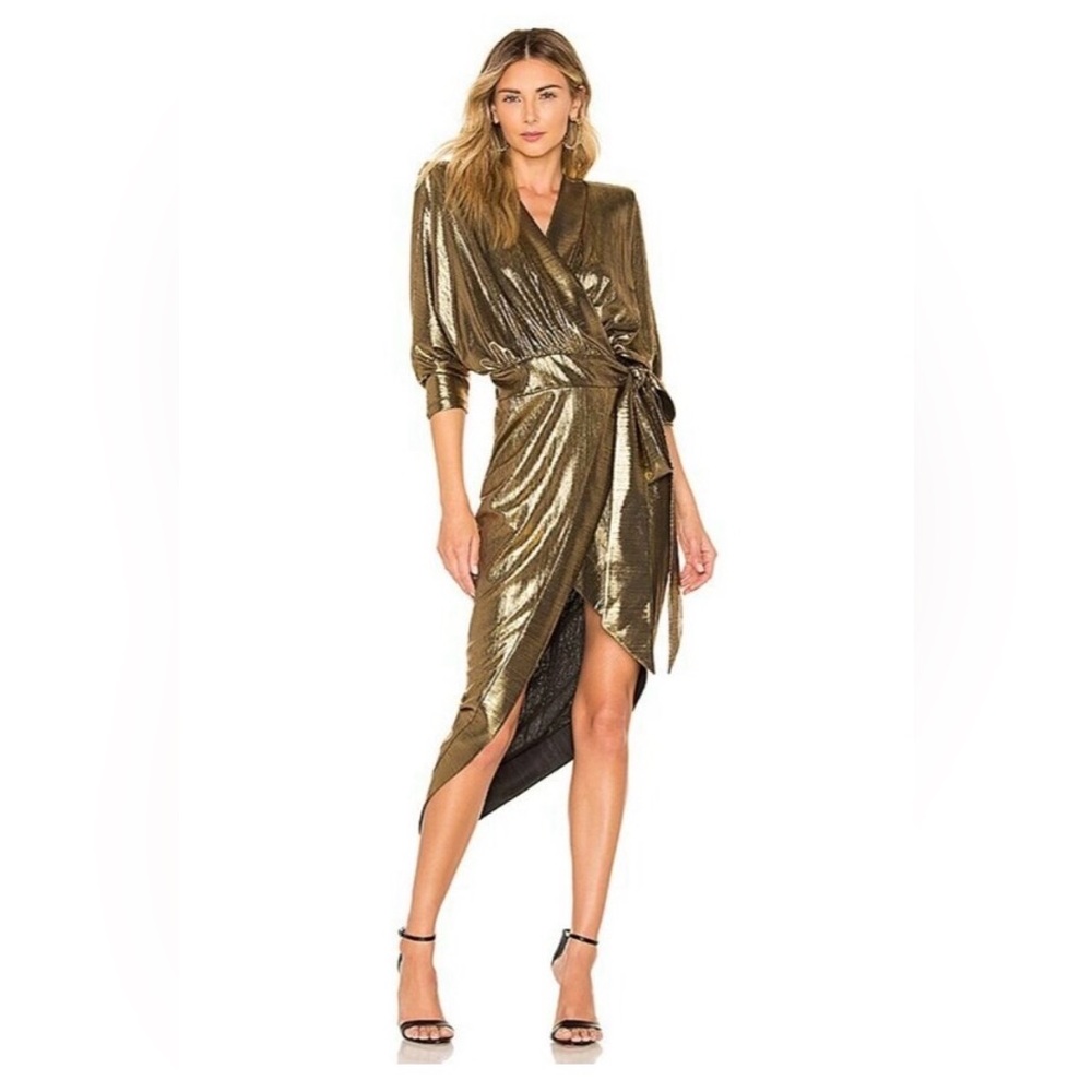 Zhivago Metallic Gold Asymmetrical Wrap Dress